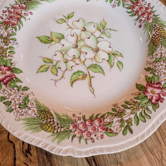 Pair of Vintage Dogwood VA Plates-American State Flowers-Ridgways Ltd of England - Picture 3 of 9